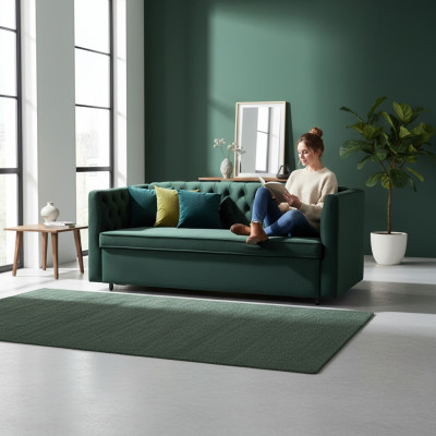 American Style Chesterfield Sofa Couch Leather Upholstery Three-Seater Green