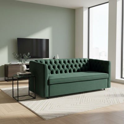 American Style Chesterfield Sofa Couch Leather Upholstery Three-Seater Green