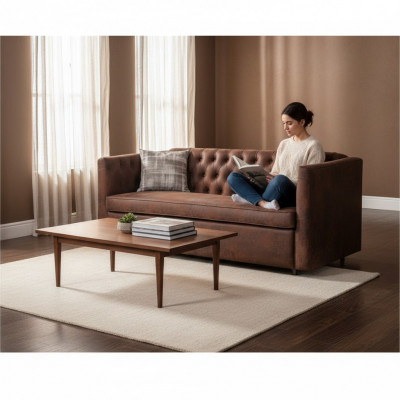 American style Chesterfield sofa couch leather upholstery brown three-seater