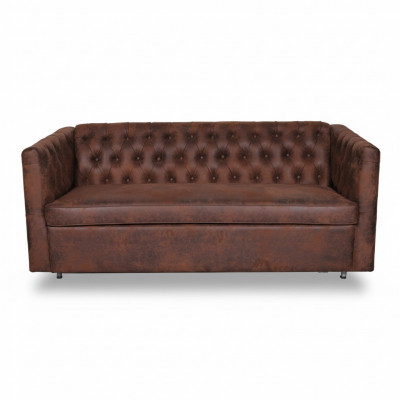 American style Chesterfield sofa couch leather upholstery brown three-seater