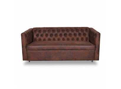 American style Chesterfield sofa couch leather upholstery brown three-seater