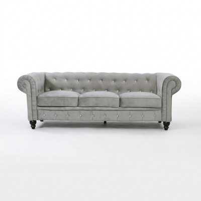 Gray Chesterfield 3-seater Luxury Living Room Couch Designer Sofa
