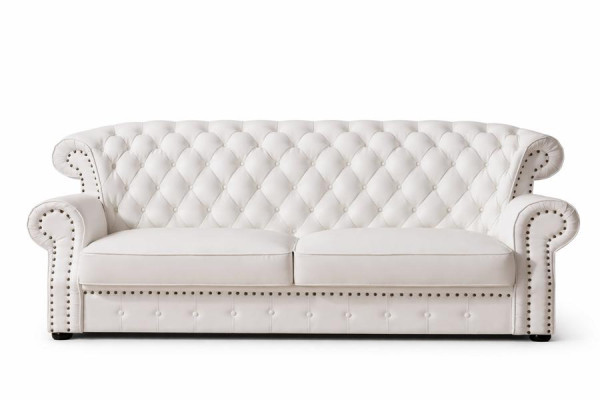White three-seater Chesterfield high-back real handcrafted leather couch