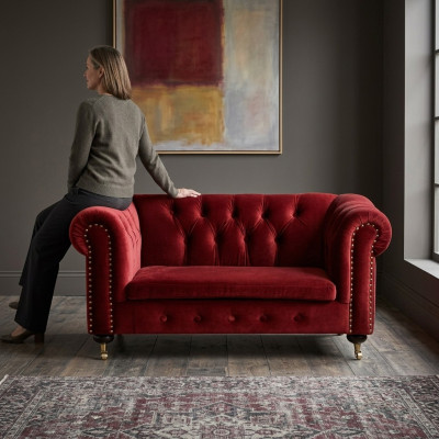 Red Baroque Sofa Couch - Chesterfield Fabric 2-Seater Leather Textile jvmoebel ® NEW
