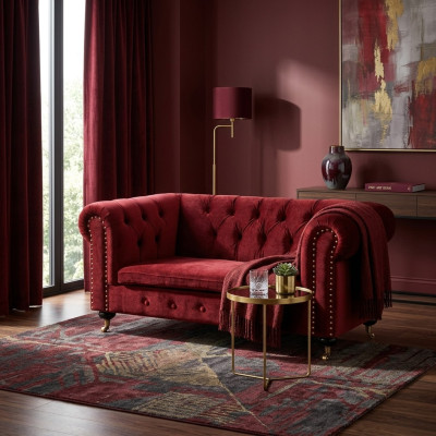 Red Baroque Sofa Couch - Chesterfield Fabric 2-Seater Leather Textile jvmoebel ® NEW