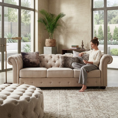 Country-style furniture - Chesterfield sofa suite 3+2 set fabric