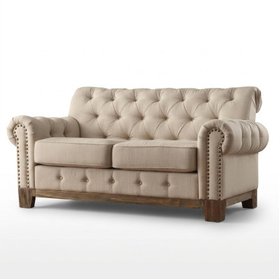 Chesterfield 2 Seat Classic Luxury Natural Wood Frame Sofa Textile Leather Couch