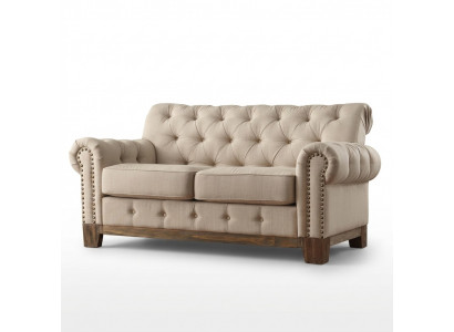 Chesterfield 2 Seat Classic Luxury Natural Wood Frame Sofa Textile Leather Couch