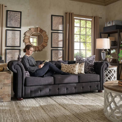 Leather Sofa Couch - Royal Gray Upholstered Three-Seater Couch Set New
