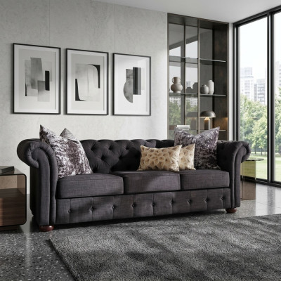 Leather Sofa Couch - Royal Gray Upholstered Three-Seater Couch Set New