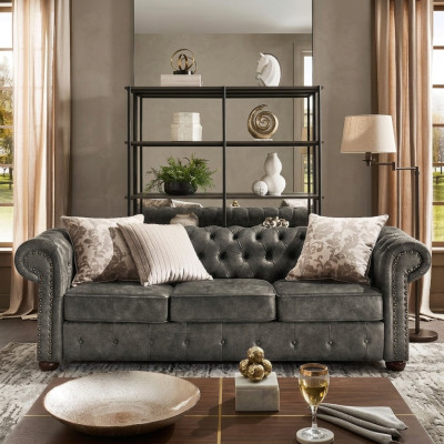 Chesterfield 3 Seater Classic Luxury Baroque Rococo Sofa Fabric Leather Couch New