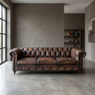 Brown Chesterfield 3-seater leather sofa couch English-style furniture