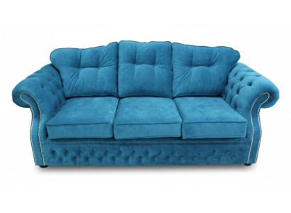 Blue Chesterfield Fabric Upholstered Three-Seater Living Room Sofa Design