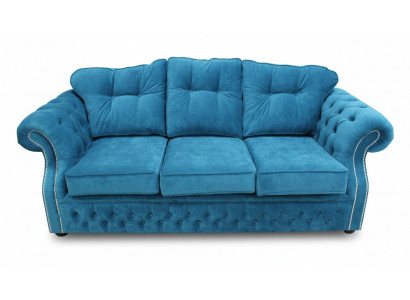 Blue Chesterfield Fabric Upholstered Three-Seater Living Room Sofa Design