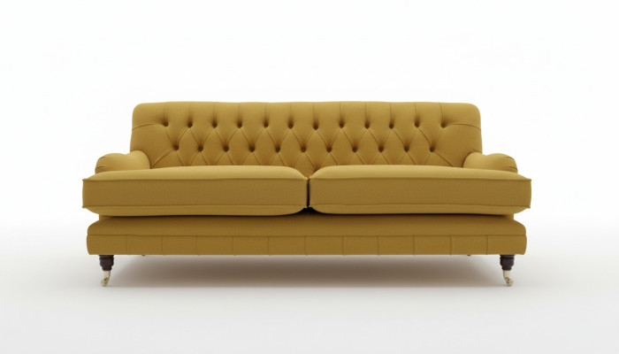 Yellow Chesterfield fabric upholstery three-seater living room couch design