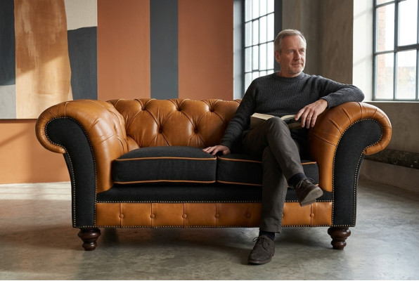 jvmoebel ® Leather Sofa Couch - Designer Upholstered Two-Seater Couch Set Brown