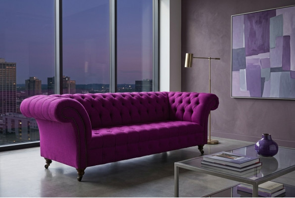 Chesterfield 3-Seater Classic Luxury Purple Pink Rose Sofa Couch Textile Couch