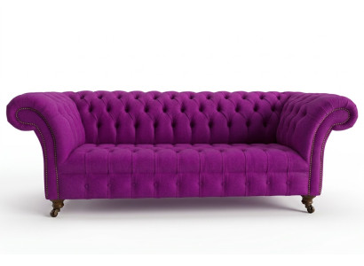 Chesterfield 3-Seater Classic Luxury Purple Pink Rose Sofa Couch Textile Couch