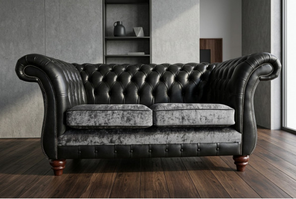 Chesterfield 2-seater Classic Luxury Baroque Rococo Couch Sofa Leather Couch New