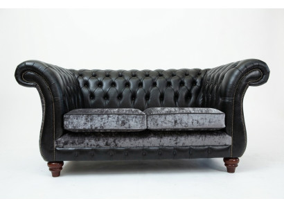 Chesterfield 2-seater Classic Luxury Baroque Rococo Couch Sofa Leather Couch New