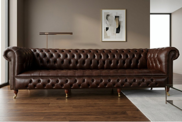 Brown Chesterfield 4-Seater Classic Luxury Baroque Rococo Sofa