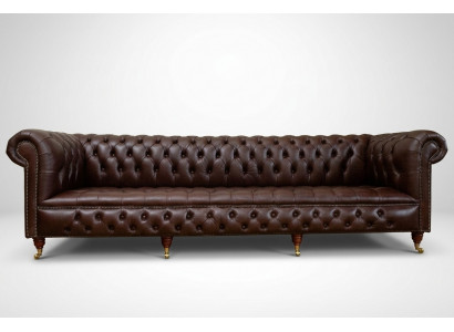 Brown Chesterfield 4-Seater Classic Luxury Baroque Rococo Sofa