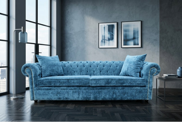 Classic Living Room Sofa - Blue Chesterfield Fabric Couch 3 Seater jvmoebel®