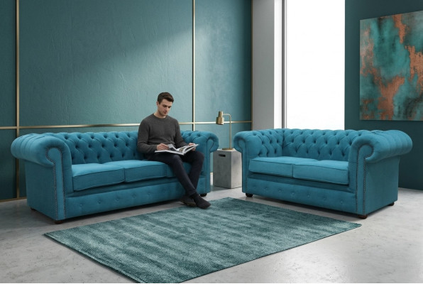 Sofa set 3+2 seater classic luxury sofa couch Chesterfield textile leather