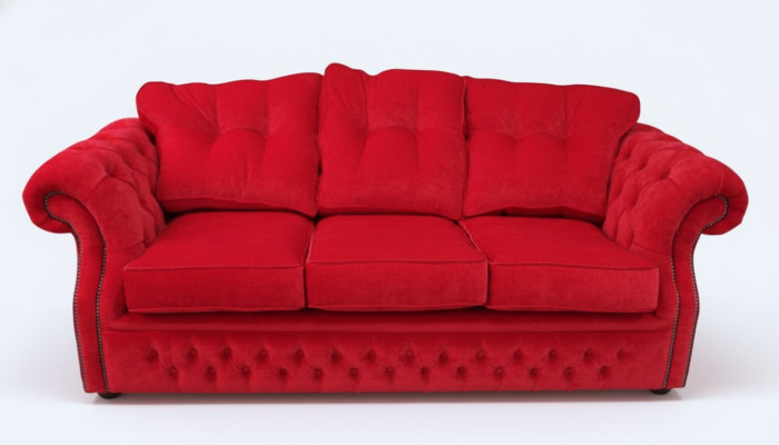 Red Chesterfield Fabric Upholstery Three-Seater Living Room Sofa Design