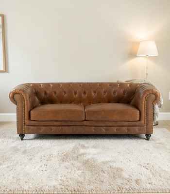 jvmoebel ® - Leather Sofa Couch - Brown Armchair Upholstery Three-Seater Couch Set