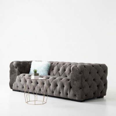 Gray Chesterfield Three-Seater Couch Upholstered Style Furniture