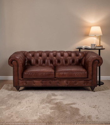 Chesterfield 2 Seater Classic Luxury Baroque Rococo Sofa Brown Leather Couch New