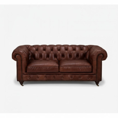 Chesterfield 2 Seater Classic Luxury Baroque Rococo Sofa Brown Leather Couch New