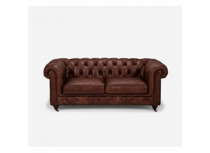 Chesterfield 2 Seater Classic Luxury Baroque Rococo Sofa Brown Leather Couch New