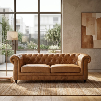 Chesterfield 3 Seater Classic Luxury Baroque Rococo Sofa Textile Leather Couch