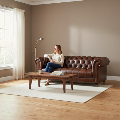 Classic Leather Couch - Brown Chesterfield Fabric Sofa 3 Seater New jvmoebel ®