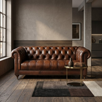 Classic Leather Couch - Brown Chesterfield Fabric Sofa 3 Seater New jvmoebel ®