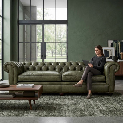 Elegant living room couch four-seater Chesterfield leather fabric couches sofa new