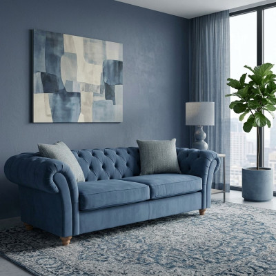jvmoebel ® Leather Sofa Couch - Designer Upholstery Two-Seater Couch Suite Blue New