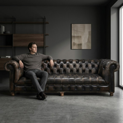 Classic Chesterfield Sofa Black English Living Room Sofas