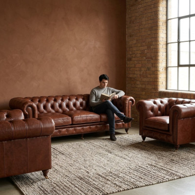 Sofa set 3+1+1 seaters classic luxury Chesterfield sofa leather