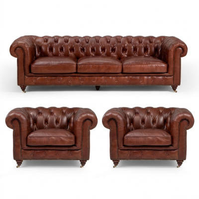 Sofa set 3+1+1 seaters classic luxury Chesterfield sofa leather