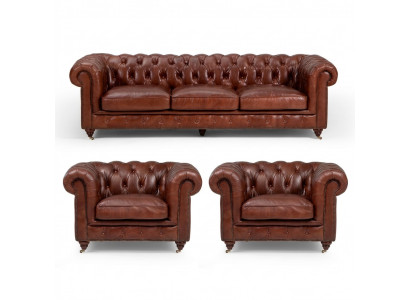 Sofa set 3+1+1 seaters classic luxury Chesterfield sofa leather