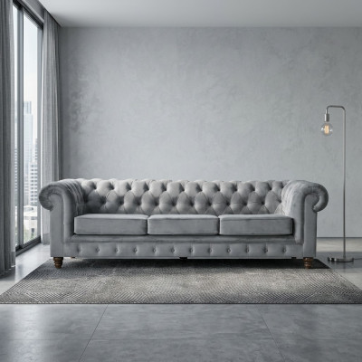 Chesterfield 5-seater classic luxury sofa textile leather couch silver couches