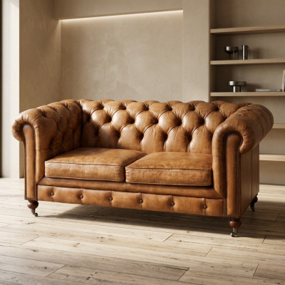 Mens Club Couch Chesterfield Sofa Leather Upholstery 2 Seater Brown NEW jvmoebel ®