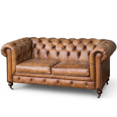 Mens Club Couch Chesterfield Sofa Leather Upholstery 2 Seater Brown NEW jvmoebel ®