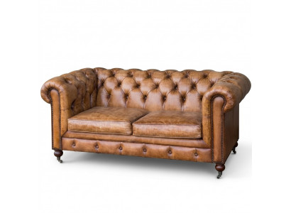 Mens Club Couch Chesterfield Sofa Leather Upholstery 2 Seater Brown NEW jvmoebel ®