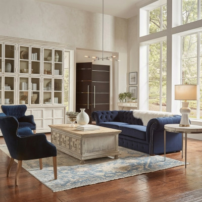 Classic Living Room Couch - Blue Chesterfield Fabric Sofa 3-Seater jvmoebel ®
