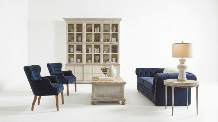 Classic Living Room Couch - Blue Chesterfield Fabric Sofa 3-Seater jvmoebel ®