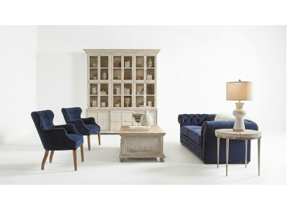 Classic Living Room Couch - Blue Chesterfield Fabric Sofa 3-Seater jvmoebel ®